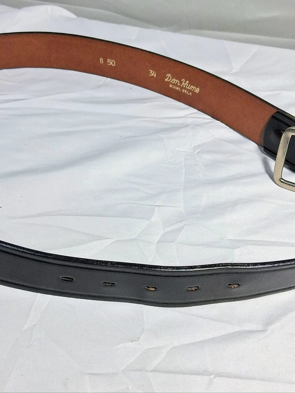 Men's Don Hume Black/Brown Genuine Fine Leather Size 34 Garrison Trouser Belt